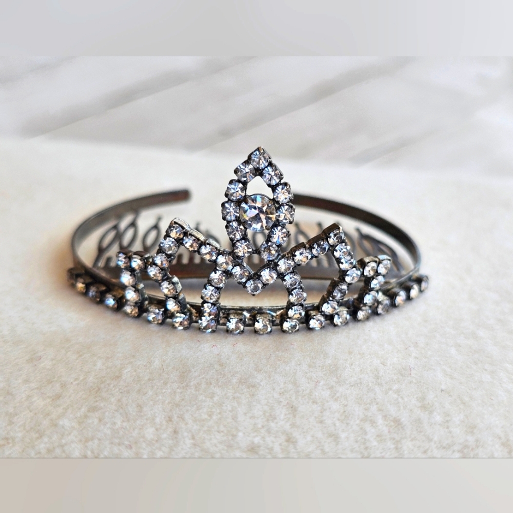 Rare Vintage 1950's Tiara Crown Silver Metal Diamond Rhinestones Hair Comb - Picture 11 of 16